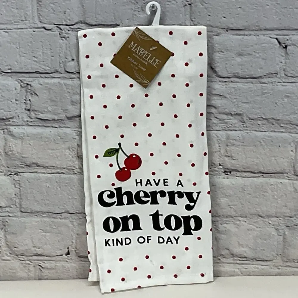 🍒Cherry Theme🍒3 Piece Kitchen Linens Farmhouse Dish Towel Oven Mitt Pot Holder
